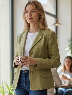 Kate Hill Olive Ligth Green  Linen-Blend Women's Blazer